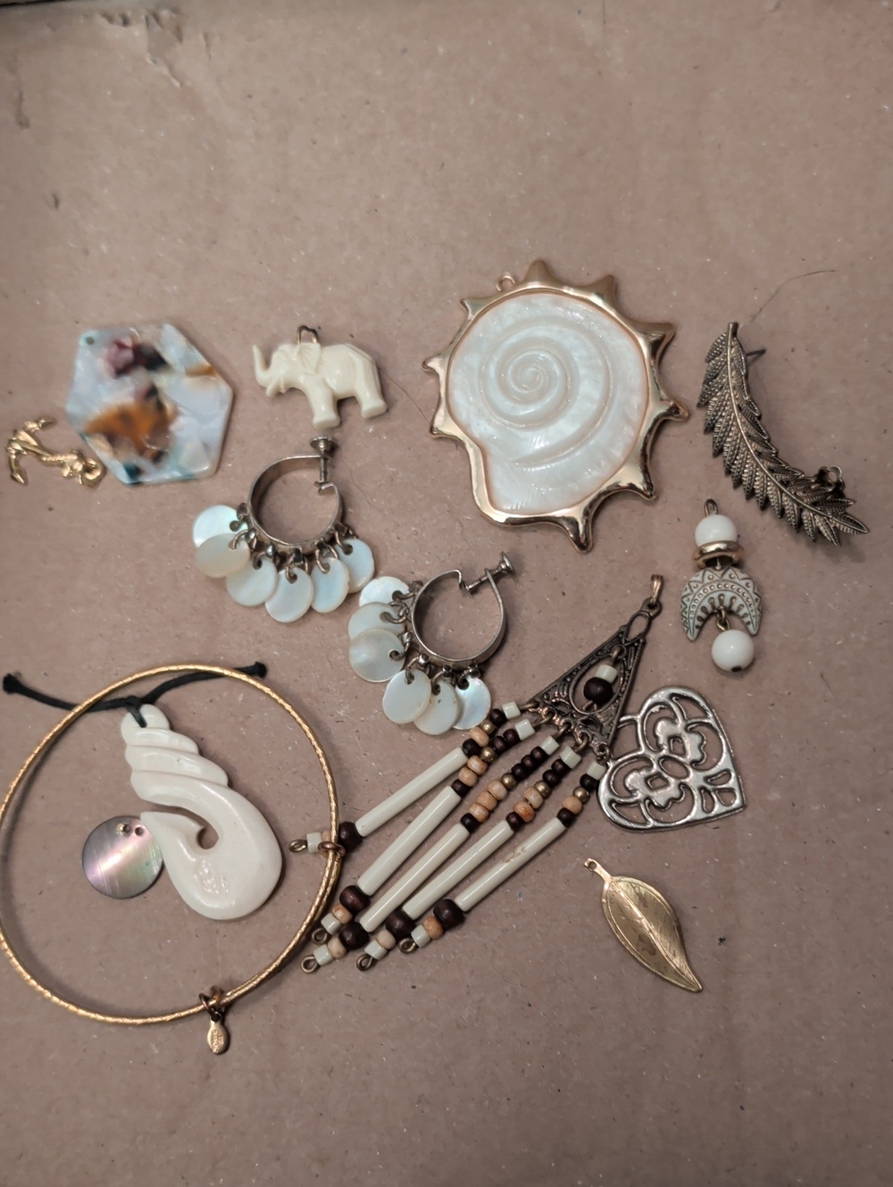 Boho White and Gold Mixed Pendant & Earring Set